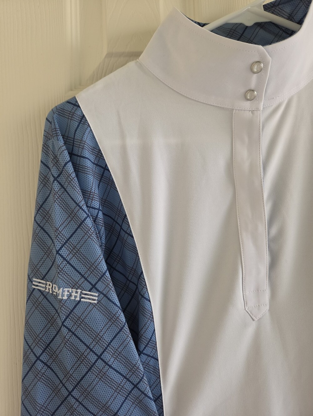 Romfh Schuyler Plaid Long Sleeve Show Shirt Blue White Women's Size Large - Picture 6 of 14